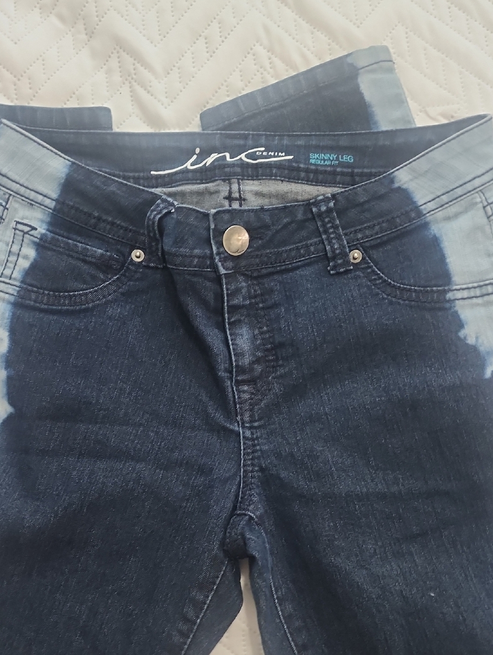 INC International Concepts Women's Skinny Tie-Dye Navy Blue Jeans 10P Stretch